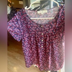 LOFT Floral Blouse - Pink and Navy | M